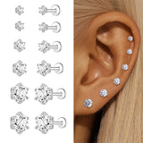 Sterling Silver Six Claws Sparkling Moissanite Diamonds Flat Back Stud Earrings