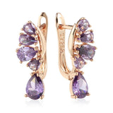 Luxury Fashion Rolled Rose Gold of 14-Karat Purity AAA Zircon Purple Crystal Flower Drop Earrings - Fine Jewellery