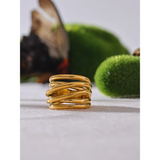 Stainless Steel 18K Gold Plated Geometric Golden Wide Trendy Ring Charm Jewellery