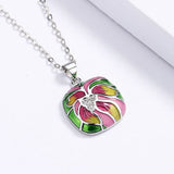 Ethnic Style Coloured Flowers Handmade Enamel Silver Fashion Pendant Necklace