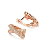 New Filled 14K Rose Gold Micro Inlay AAA Zircon Diamonds Cross Clip Dop Earrings, Fashion Party Fine Jewellery