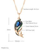 14K Rolled Gold Leaf Design Blue Black AAA Zircon Crystals Vintage Pendant Necklace