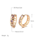 14K Filled Gold New Multi Colours AAA Zircon Hoops  Fashion Buckle Daily Earrings