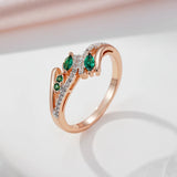 14K Rolled Gold Silver Green Drop AAA Zircon Crystals Luxury Trendy Rings