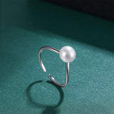 Fine Round White Real Pearl 925 Sterling Silver Minimalist Adjustable Ring