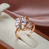 New Hyperbole Crystal Flower 14K Filled Rose Gold White AAA Zircon Diamonds Ring - Party Fashion Wedding Jewellery