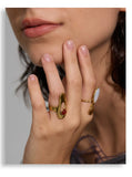 18K Gold Plated Stainless Steel Red Agate Stone Shell Geometric Chic Trendy Ring