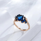 Hot Luxury Blue AAA Zircon Crystals Rolled 14K Rose Gold and Black Ring For Women Vintage Daily Fine Jewellery
