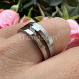 Rosewood Inlay Polished Brushed Finish Tungsten Flat Ring For Men Women