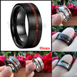Offset Groove With Real Wood Inlay 6MM 8MM Black Tungsten Wedding Men Women Rings