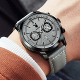 Men's Fashion Quartz Watch High Quality Leather Strap Waterproof Multifunction Wristwatch with Stylish Design