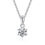 1 Carat Moissanite Diamond Six Claw Pendant Clavicle Chain 18K White Gold Plated Fine Jewellery Necklace for Women