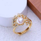 Real Pearl Inside a Floral-Inspired cup AAA Zircon Diamonds 18KGP Rings