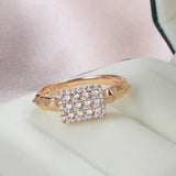 14K Filled Gold Full Inlay AAA Zircon Diamonds Rectangle Base Irregular Wave Circle Rings