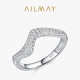 Luxury Full-Shiny AAAA Lab Created Diamond Curve Design Sterling Silver Rings