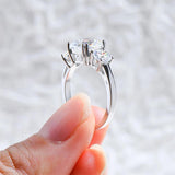 Fabulous Three Stone Round Cushion Cut Moissanite Diamonds Engagement Wedding Rings Silver Sparkling Jewellery