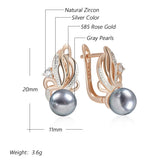 14 Karat Gold Filled AAA Zircon Diamonds Flower Grey Pearl Drop Earrings for Women