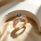14K Gold Filled Shiny Blue AAA Zircon Crystals Unusual Cross Luxury Rings for Women