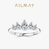 Crown-Inspired Tiara Design Marquise Cut AAAA Lab Created Diamonds Silver Ring