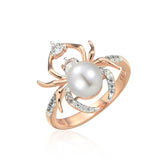 14K Gold Filled Spider Shape With Grey, White Pearl AAA Zircon Diamonds Unique Rings