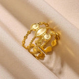 New In Stainless Steel 14K Gold Colour Rings For Women and Girls - Ideal Trendy Fashion Rings, Ideal Gifts - The Jewellery Supermarket