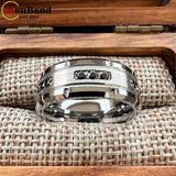 Black Silver Cubic Zirconia Stones Inlay 8mm Mens Womens Wedding Tungsten Ring