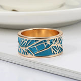 Creative Plant Tree Pattern Design Boho Style Blue Enamel Finger-ring for Woman