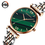 Elegant Fashion Green Malachite Dial Casual Ladies Watches - Stainless Steel Strap Waterproof Quartz Wristwatches
