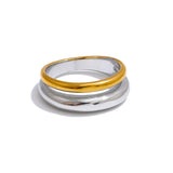 18K Gold Plated Statement Stainless Steel Metal Double Color Geometric Casting Ring