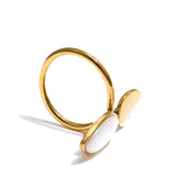 18K Gold Plated Stainless Steel Red Agate Stone Shell Geometric Chic Trendy Ring