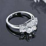 Fabulous Three Stone Round Cushion Cut Moissanite Diamonds Engagement Wedding Rings Silver Sparkling Jewellery