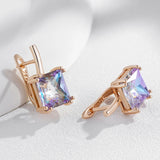 14 Karat Gold Filled Big Square Purple AAA Zircon Crystals English Fine Earrings for Women