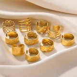 New In Stainless Steel Wide Rings for Women Girl - 18K Gold Colour Trendy Jewellery Gifts