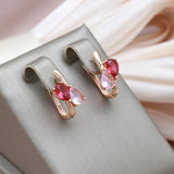 14 Karat Rolled Gold Water Drop Pink AAA Zircon Crystals Stud Earrings Fashion Jewellery