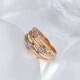 Excellent Unique Fashion 14K Rolled Rose Gold with AAA Zircon Diamonds Wide Big Rings for Women - Modern Jewelry