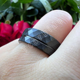 Multi-Faceted Brushed Offset Grooved  Hammer Finish 8MM Tungsten Wedding Rings