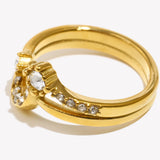 18K Gold Plated Stainless Steel Creative Design Shiny Rhinestone Moon Star Ring