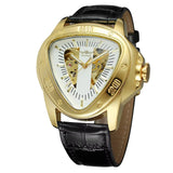 New Arrival Top Brand Hollow Bar Scale Mechanical Triangle Design Black Leather Strap Mechanical Watches for Men