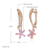 Superb Frosted Texture Pink 14K Rolled Rose Gold AAA Zircon Flower Dangle Earrings for Women - Fashion Jewellery