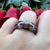 Purple Crystal Stone Inlay Domed Polished 6mm 8mm Tungsten Wedding Men Women Rings