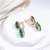 14 Karat Gold Filled Square Big Dark Green AAA Zircon Crystals Drop Vintage Earrings