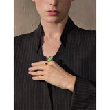 14K Gold Plated Stainless Steel Green Natural Stone AAA Zirconia Water Drop Geometric Ring