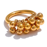 18K Gold Plated High Quality Stainless Steel Metal Layered Round Beads Charming Ring