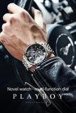 Luxury Fashion Men's Stainless Steel Quartz Watch Waterproof Multifunction Wristwatch with Stylish Design