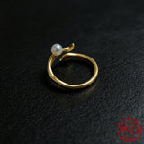 Real Pearl 925 Silver Ring Adjustable 14 Karat Yellow Gold Plated Ring