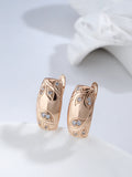 14K Rolled Gold Geometric Leaf Embossed AAA Zircon Diamonds Square Elegant Earrings