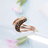 Vintage Style Unusual Geometric Filled 14K Rose Gold With Black AAA+ Zircon Fashion Elegant  Rings - Fine Jewellery