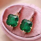 14K Filled Gold Square Large AAA Green White Blue Zircon Earrings Fashion Earrings