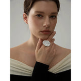 18k Gold Plated Exquisite White Enamel Flower Fashion Chic Adjustable Stainless Steel Ring