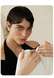18K Gold Plated Vintage Red Blue Natural Stone Stainless Steel Open Fashion Ring
